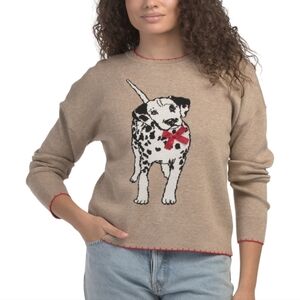 KAILY K | Women's Heather Oatmeal Dalmation w/ Bow V-Day Pullover Sweater